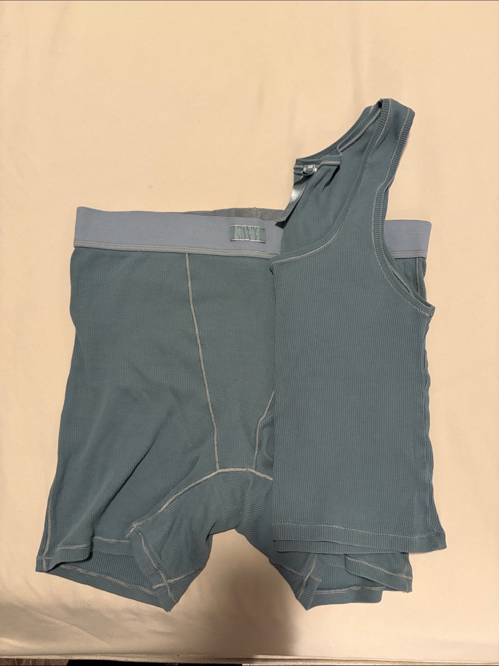 Skims Blue Ribbed Boxer Briefs and Tank Set